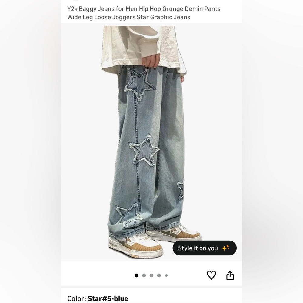 Unisex Wide-Leg Star Patch Light Blue Jeans size M